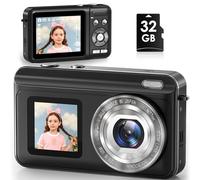 Appareil photo numérique, véritable caméra de vlogging à double écran 2,7 K pour YouTube - Mise au point automatique et anti-secousses Caméra numérique avec zoom 16x avec carte SD de 32 Go, compacte