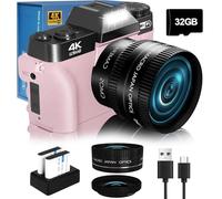 Appareil photo numérique VJIANGER 2024 pour photographie 4K 56MP Vlogging caméra pour YouTube avec WiFi, écran rabattable 180 degrés, zoom numérique 16x, objectif 52 mm, 2 batteries, carte TF 32 Go