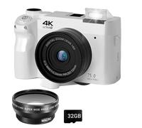 Appareil Photo Numérique Zoomix, 4k 75 Mpx, Zoom Numérique 18x, Compact, Écran 3 Pouces, Mise Au Point Intelligente, Double Capteur Avant et Arrière(White-Wide-Angle Lens#)