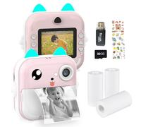 Appareil photo portable à impression thermique instantanée pour enfant 2 4 pouces Photo numérique Selfie Vidéo HD Impression sans encre avec carte mémoire 32 Go Lecteur 3 rouleaux
