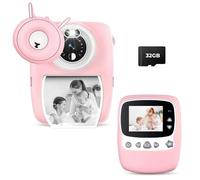 Appareil Photo pour Enfant, écran 30 MP 1080P 2,4", Impression Photo en Noir et Blanc, Carte TF 32 Go, Pinceau 6 Couleurs, Double caméra, Cadeau pour Enfants (Rose) (Pink)