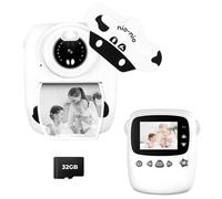 Appareil Photo pour Enfant, écran 30 MP 1080P 2,4", Impression Photo en Noir et Blanc, Carte TF 32 Go, Pinceau 6 Couleurs, Double caméra, Cadeau pour Enfants (Rose) (White)