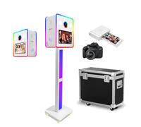 Appareil photo reflex numérique de 15,6" avec écran double face, mini PC intégré, lumière RVB, cabine photo portable avec étui de transport pour mariages, fêtes (blanc, cabine photo + appareil photo +