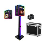 Appareil photo reflex numérique de 15,6" avec écran double face, mini PC intégré, lumière RVB, cabine photo portable avec étui de transport pour mariages, fêtes (noir, cabine photo + appareil photo)