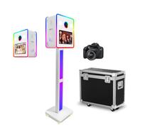 Appareil photo reflex numérique de 15,6" avec écran double face, mini PC intégré, lumière RVB, cabine photo portable avec étui de transport pour mariages, fêtes (blanc, cabine photo + appareil photo)