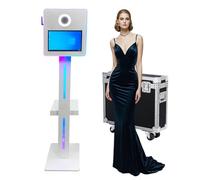 Appareil photo reflex numérique portable à écran tactile de 39,6 cm avec étui de vol, cabine photo avec lumière RVB pour fête de mariage et événements (blanc, machine pour photomaton)