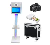 Appareil photo reflex numérique portable de 39,6 cm à écran tactile avec étui de transport, cabine photo avec lumière RVB pour fête de mariage et événements (blanc, machine + appareil photo + mini