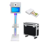 Appareil photo reflex numérique portable de 39,6 cm à écran tactile avec étui de transport, cabine photo avec lumière RVB pour fête de mariage et événements (blanc, machine + mini imprimante)