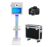 Appareil photo reflex numérique portable de 39,6 cm avec étui de transport, cabine photo avec lumière RVB pour fête de mariage, événements (blanc, machine + appareil photo)