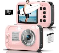 Appareil photo sous-marin 4K UHD 64 MP autofocus numérique étanche avec carte 32 Go, IP68 et 16FT caméra sous-marine avec écrans IPS HD, zoom numérique flottant 16x, lumière éclaircissante, pour la