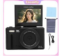 Appareil Photo WiFi 5K 75MP - Zoom Numérique 18X, Autofocus et Écran LCD Flip 180° de 3.0' - Flash Intégré - 32 Go - Noir