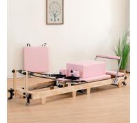 Appareil Pilates Reformer Pliable pour Femmes - Cadre en chêne Rose, poulie silencieuse et boîtier Reformer | Salle de Sport multifonctionnelle à Domicile (Rose 2500 x 650 x 750 mm)
