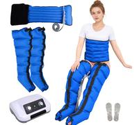 Appareil Pressothérapie Drainage Lymphatique, Bleu, 2 Jambes + Ventre M | 6 Chambres, Bottes Pressothérapie, Appareil de Massage, pour le Sport, Les Soulager le Lipœdème et Relaxation, 30-240 mmHg