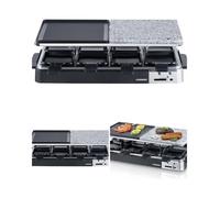 Appareil Raclette 8 pers-Grill-Plancha-Pierre de Cuisson-1300 W- 8 poêlons, Noire/ Argent cadeau de noël