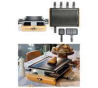 Appareil Raclette-Grill-Plancha finition BOIS 1200W 8 PERSONNES 8 poêlons + 4 caquelons double HQ