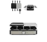 Appareil Raclette-Grill-Plancha-Pierre de Cuisson Chrome 1400 W Inclus 8 poêlons Noire Argent
