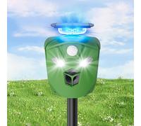 Appareil répulsif à ultrasons à énergie solaire avec détecteur de mouvement PIR et lumières stroboscopiques à 360 ° pour l'extérieur, équipé de deux méthodes de charge, protection extérieure pour