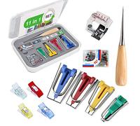 Appareils à Biais, Biais de Couture avec Épingles Droites, Pieds-de-biche, Couture Poinçonet et Clips Pince, 60 pcs Bias Tape Maker Machine Biais Ruban Maker pour Fabriquer Largeur 6mm/12mm/18mm/25mm