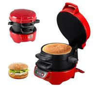 Appareils à Sandwiches, 600W Burger Maker avec revêtement antiadhésif | Grill Sandwich/Hamburger Avec Compte à Rebours Numérique, lavable au lave-vaisselle pour un petit déjeuner rapide (Red)