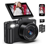 Appareils photo numériques pour la photographie - Caméra de vlogging 5K 75MP pour YouTube WiFi - UHD Autofocus Vlog Camera 3" 180° Flip Screen avec zoom 18X - Voyage YouTube avec carte SD de 32 Go, 2