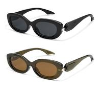 Appassal Petites lunettes de soleil ovales rétro pour femmes et hommes, lunettes de soleil tendance des années 90, nuances vintage AP3651N, P2 noir/gris + vert/marron, Small