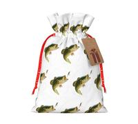 Appât avec ligne de pêche mangeant un petit poisson imprimé mode sac à cordon avec étiquette kraft pour Noël Halloween fête emballage cadeau