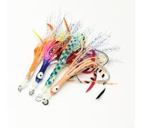 Appât imitation calmar phosphorescent en silicone avec double hameçon barbelé et fil réfléchissant pour eau salée (A)