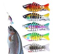 Appâts de pêche flottante, appâts de pêche basse, 7 sections de type Basse et appât avec yeux 3D | Fourniture polyvalente pour pêche à la truite au brochet