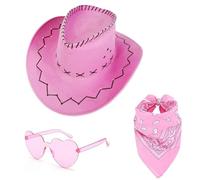 APPCRFM Chapeau de Cowboy Avec Bandana, Chapeau de Cowboy Rose Ajustable, 3 Chapeaux de Cow-boy Western, Les lunettes à Foulard Sont Idéales pour les Fêtes à Thème Western ou Carnaval