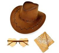 APPCRFM Chapeau de Cowboy, Chapeau de Cowboy Avec Bandana, Chapeaus de Cow-boy Western, Les lunettes à Foulard Sont Idéales pour les Fêtes à Thème Western les Carnavals et les Soirées à Thème