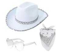 APPCRFM Chapeau de Cowboy pour Femmes, Chapeaus de Cowboy Blanc, Chapeau de Cow-boy 3PCS, Idéale pour les Fêtes d'Anniversaire, les Carnavals, les Bals Costumés et les Soirées Déguisées