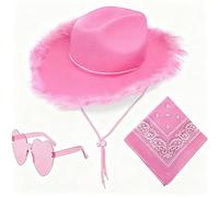 APPCRFM Chapeau de Cowboy Rose Ajustable, Cowgirl Chapeau 3 Pièces, Chapeaus de Cowboy Avec Bandana, Avec Lunettes et Bandeau Cosplay Masquerade Costume Halloween Dress Up