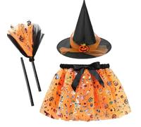APPCRFM Costumes d'Halloween pour enfants : chapeau de sorcière et balai magique, costume de magicien d'Halloween, costumes de performance pour filles, costumes de sorcière pour enfants pour fête et