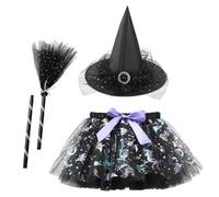 APPCRFM Costumes d'Halloween pour enfants : chapeau de sorcière et balai magique, costume de magicien d'Halloween, costumes de performance pour filles, costumes de sorcière pour enfants pour fête et