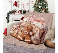 APPCRFM Couverture de Noël - 150 x 100 cm - En flanelle douce - Avec joli gâteau au gingembre pour canapé, lit, fête, cadeau amusant pour Noël (rose/marron)