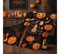 APPCRFM Couverture d'Halloween 150 x 100 cm - Réversible, douce et confortable, motif citrouille, lanterne - Décoration d'horreur effrayante pour lit ou canapé - Cadeau d'ambiance effrayante amusante