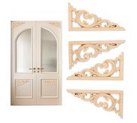 APPCXOKL Ensemble de 4 Pièces de Moulure en Bois, Bois Sculpté Applique Non Peint, Moulure Decorative Classiques et Durable, Facile à Installer