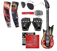 APPCXOKL Kit Complet de Déguisement Rock Homme - Accessoires de Costumes Punk, Déguisement Année 80 avec Guitare et Microphone Gonflables