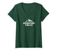 Appels d'aventure : Mountain Explorer T-Shirt avec Col en V, Femme, Vert Forêt, XL