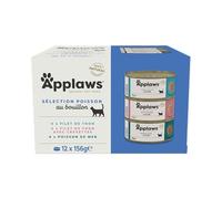 Applaws 100% alimentation humide naturelle pour chat, sélection de poissons en bouillon - 12 boîtes de 156g