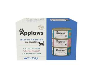 Applaws 100% alimentation humide naturelle pour chat, sélection de poissons en bouillon - 12 boîtes de 156g