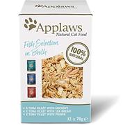Applaws 100% Aliments humides naturels pour chats, Pultipack Fish Selection in Broth pour chats adultes - 12 pochons de 70 g