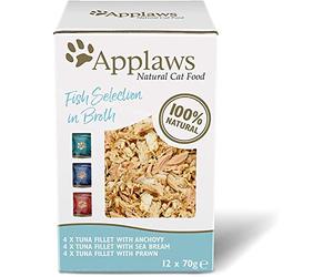 Applaws 100% Aliments humides naturels pour chats, Pultipack Fish Selection in Broth pour chats adultes - 12 pochons de 70 g