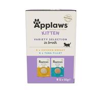 Applaws 100% Natural Wet Kitten Food - Chicken & Tuna Variety Selection in Broth, 12 x 50g Pouches