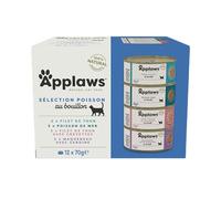 Applaws 100% Naturel Assortiment de nourriture humide pour chats adultes à base de poisson en bouillon - 12 boîtes de 70g