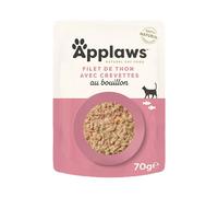 Applaws 100% Sachets naturels pour chats Thon et crevettes du Pacifique en bouillon - 12 sachets de 70 g