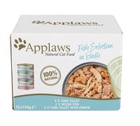 Applaws 100% alimentation humide naturelle pour chat, sélection de poissons en bouillon - 12 boîtes de 156g