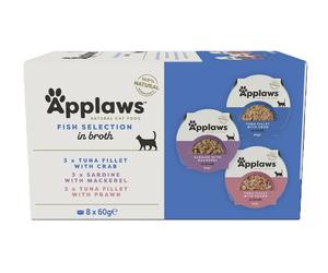 APPLAWS Cat Adult Multipak Fish Selection Multipak in Broth 8x60 g mélange de saveurs avec du poisson dans un bouillon servi dans un bol