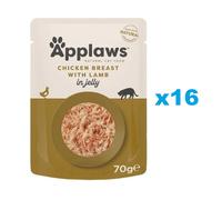 Applaws Natural Aliments humides pour chats Poulet poitrine avec agneau en gelée pour chats adultes - 16 sachets de 70g