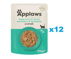 APPLAWS Cat Pouch - Filet de thon avec anchois entier en bouillon - 12x70 g